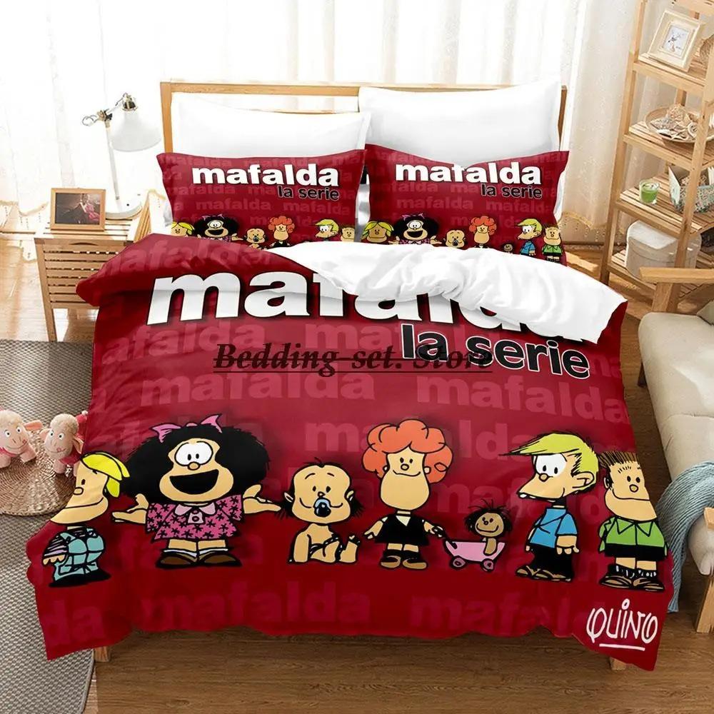 Juego de cama Mafalda, individual, doble, matrimonial, queen y king, juego de funda nórdica para dormitorio de adultos y niños, juego de sábanas de anime 3D
