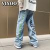 Men's Fashion Y2K Clothes Jeansy Letter Straight Trousers Denim Trousers Casual Jeans Wide Leg Pants For Men Streetwear Korean Style