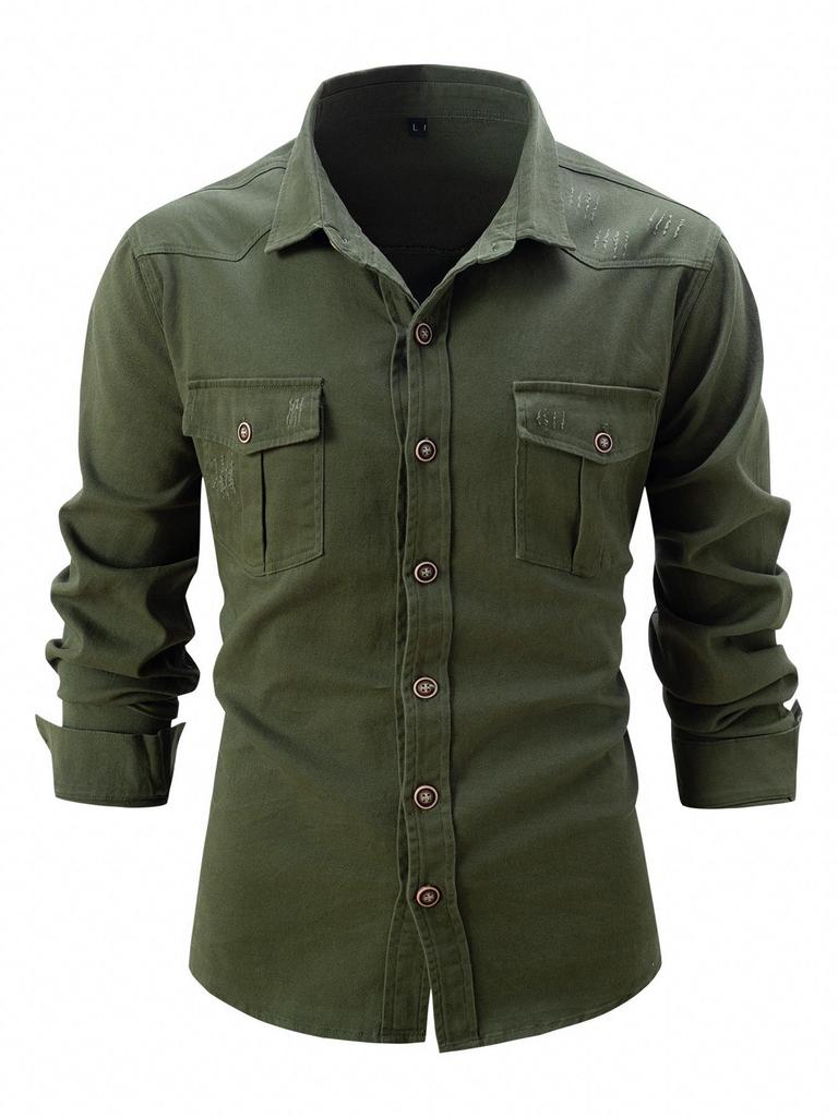 European Style Men's Washed Stretch Cotton Business Casual Long Sleeve Shirt