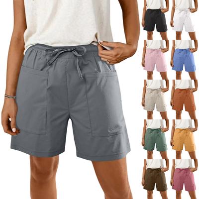 Moda Feminina Cor Sólida Cordão Bolso Shorts Casuais