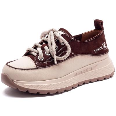 GKTINOO Echtleder-Sneakers mit dicker Sohle, lässige Damenschuhe 2025 Herbst Neu, runde Zehenpartie, Schnürung, flache Plateauschuhe