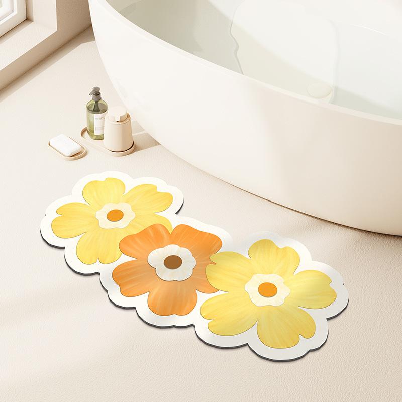 Small Fresh Flowers Diatom Mud Mat Home Bathroom Cute Flower Non-slip Mat Bathroom Absorbent Quick Drying Mat