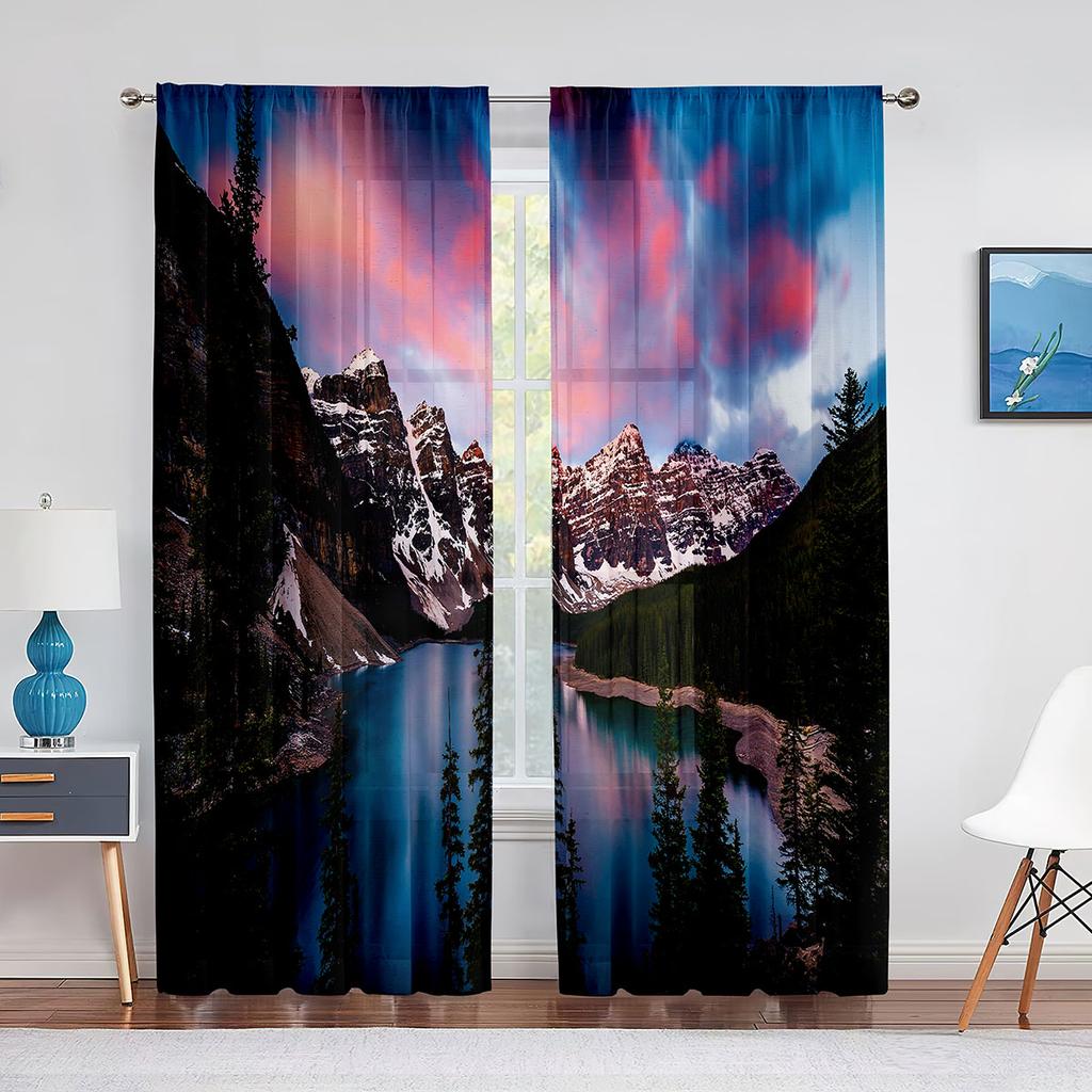 Gras Blumenfeld Berglandschaft Natur Tüll Vorhänge für Wohnzimmer Chiffon Transparent Voile Küche Schlafzimmer Vorhang Drapierungen