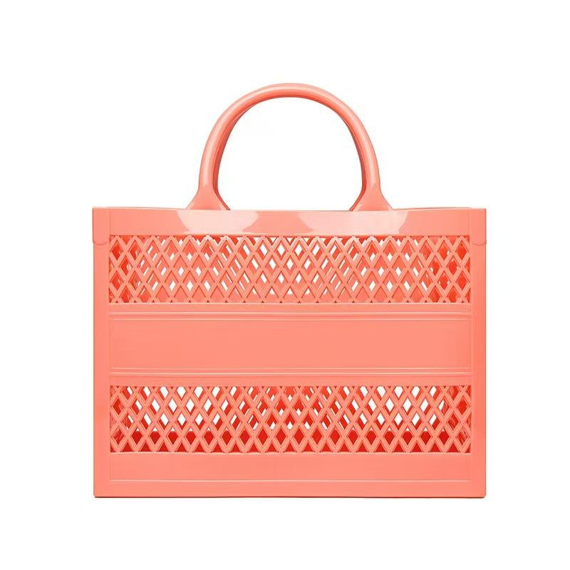 2025 Summer New Shopping Basket Handheld PVC Bag Jelly Bag Large Capacity Basket Storage Basket Candy Color Hollow