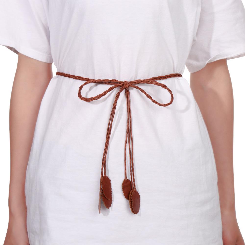 Fashion Graceful Adjustable Faux Leather Thin Belt Braided Leaf Braided Belts Dress Strap