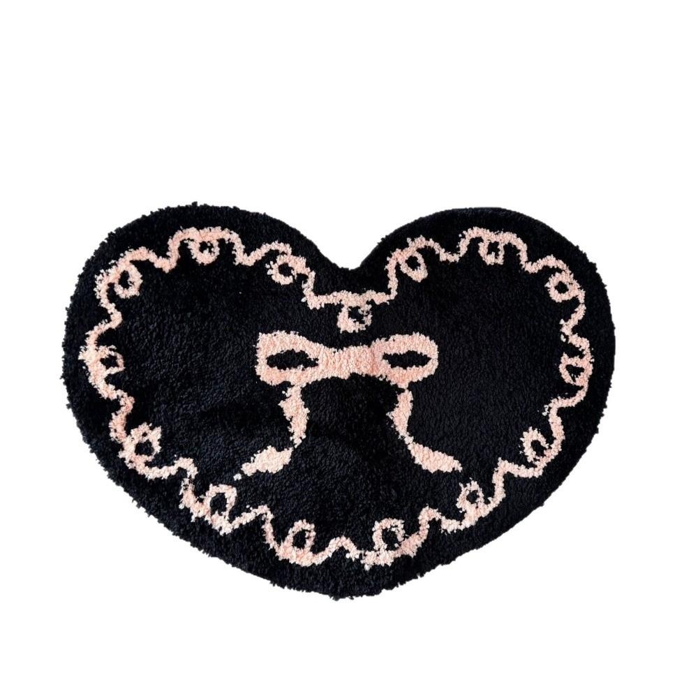 Cute Heart-shaped Flocked Floor Mat Thickened Absorbent Bow Heart Rug Anti-slip Soft Decorative Carpet
