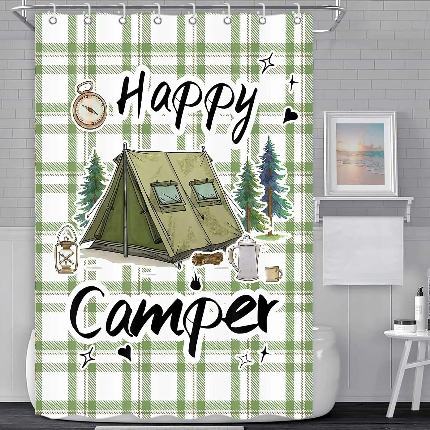Baifenbai Home Furnishing Light Travel Camper Shower Curtain Rv Summer Ocean Surfboard Camping Palm Tree Rustic Plank Polyester Fabric Bathroom Decor Curtains