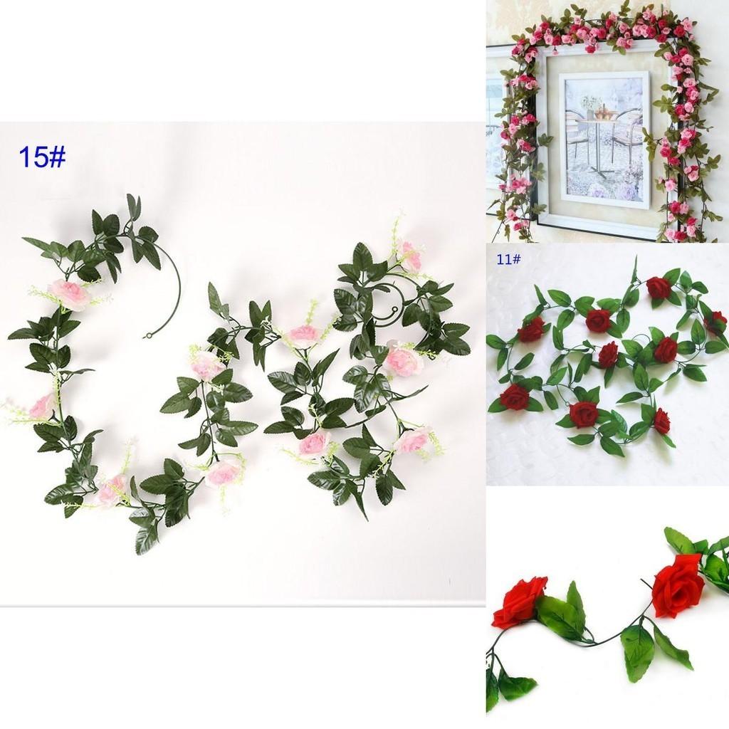 2.4m Long Silk Rose Fake Flower Ivy Vine Leaf Garland For Elegant Home Decor