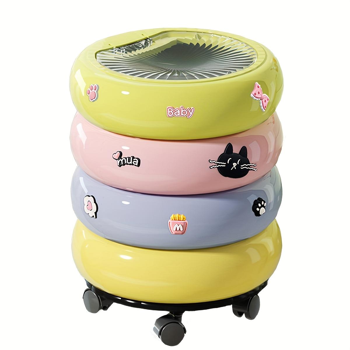 

Мусорное ведро в форме пончика с выдвижным контейнером, крышкой, мусорное ведро ручного типа с милыми наклейками, цилиндрический дизайн из полированного пластика