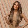 Women's 66cm Hair Brown Long Curly Hair T-shaped Front Lace Rose Hair Net Headwear Pure Hand Woven Lace Wigs Kanekalon Wig