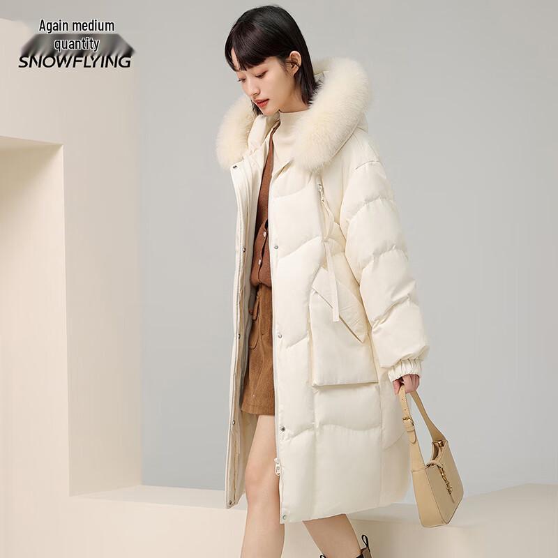 Women's Long Hooded Down Jacket with Fox Fur Collar