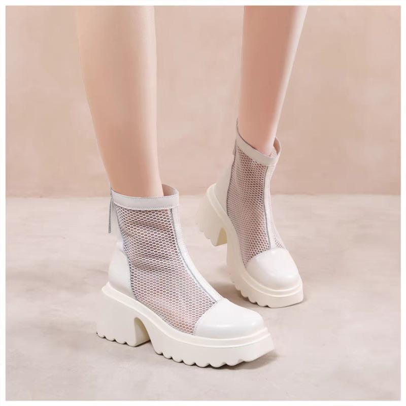 Shoes for Women 2024 High Quality Zip Women's Boots Fashion Mesh Solid Modem Boots New Round Toe Thick Bottom Sandals Boots