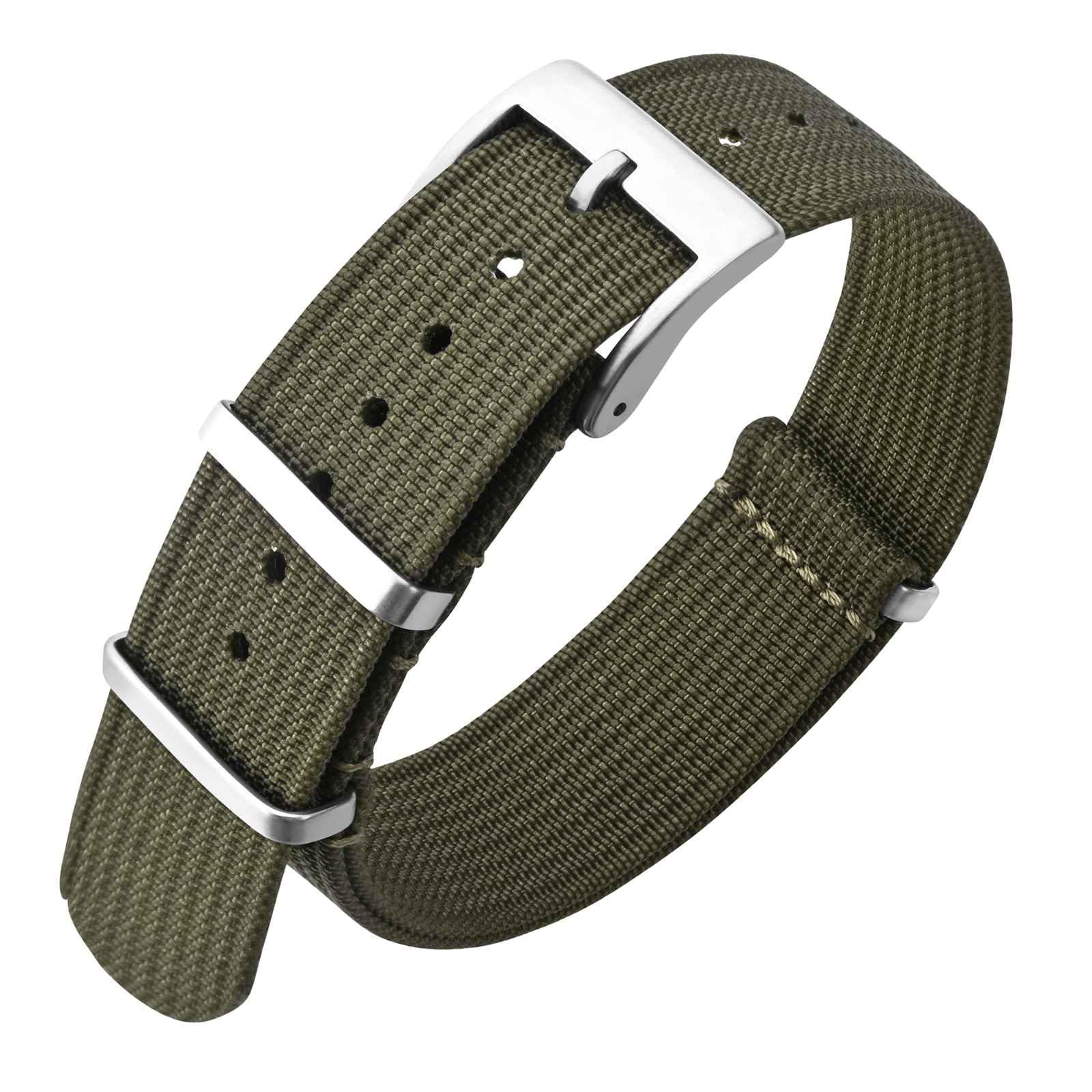 

Watch Strap 20mm Single Strap Nylon Watch Band Military Watch Replacement Band Army Buckle [ANNEFIT] Green/Silver