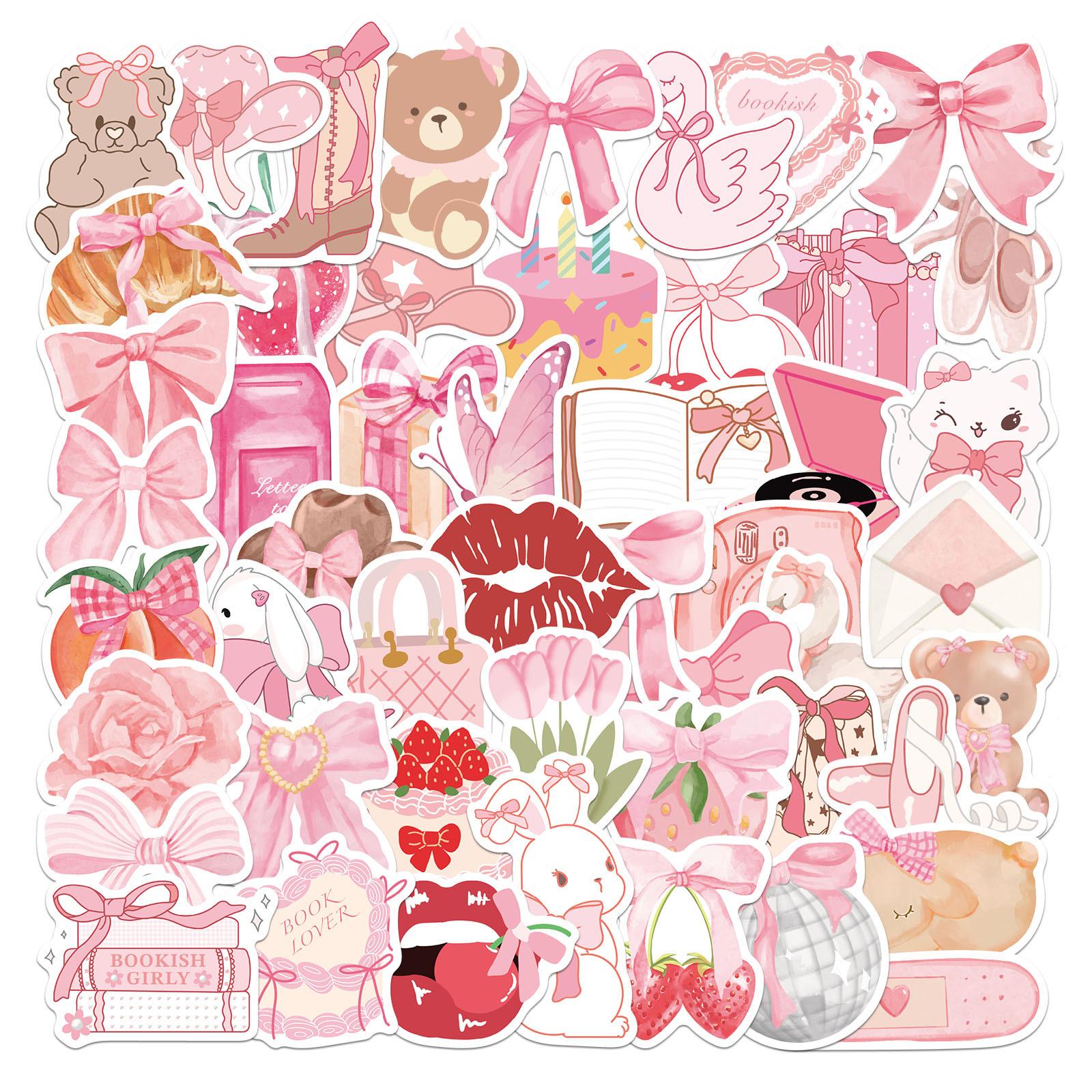 

50pcs Aesthetic Cute Pink Bear Bow Cartoon Stickers INS Style Decals DIY Notebook Phone Suitcase Car Graffiti Sticker Gift