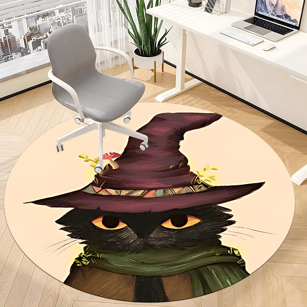 1pc Witch Cat Office Round Area Rug, Indoor Mat Suitable ForOffice, Under Office Chairs Bedroom Living Room Home Decor, Room Deco q031