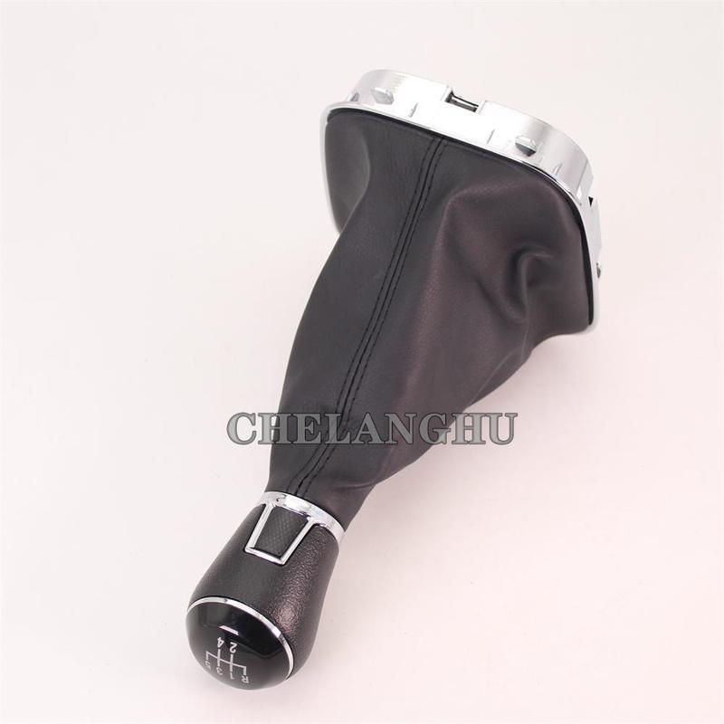 5 Speed Gear Stick Shift Knob Level Leather Boot For VW Polo 6R Hatchback 2009 2010 2011 2012 2013 Car-styling