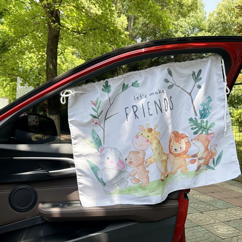 Car Window Sunshade Curtain Universal Side Cartoon Suction Cup Design UV Protection for Outdoor Trips