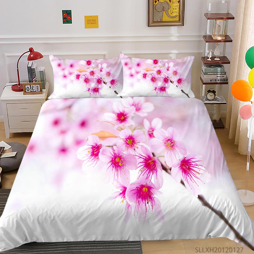 Flowers Theme Bedding Set Bedroom Quilt Cover Pillow Cover Home Bedding Set AU/EU/US Full Size Single/Double Bed Home Furniture