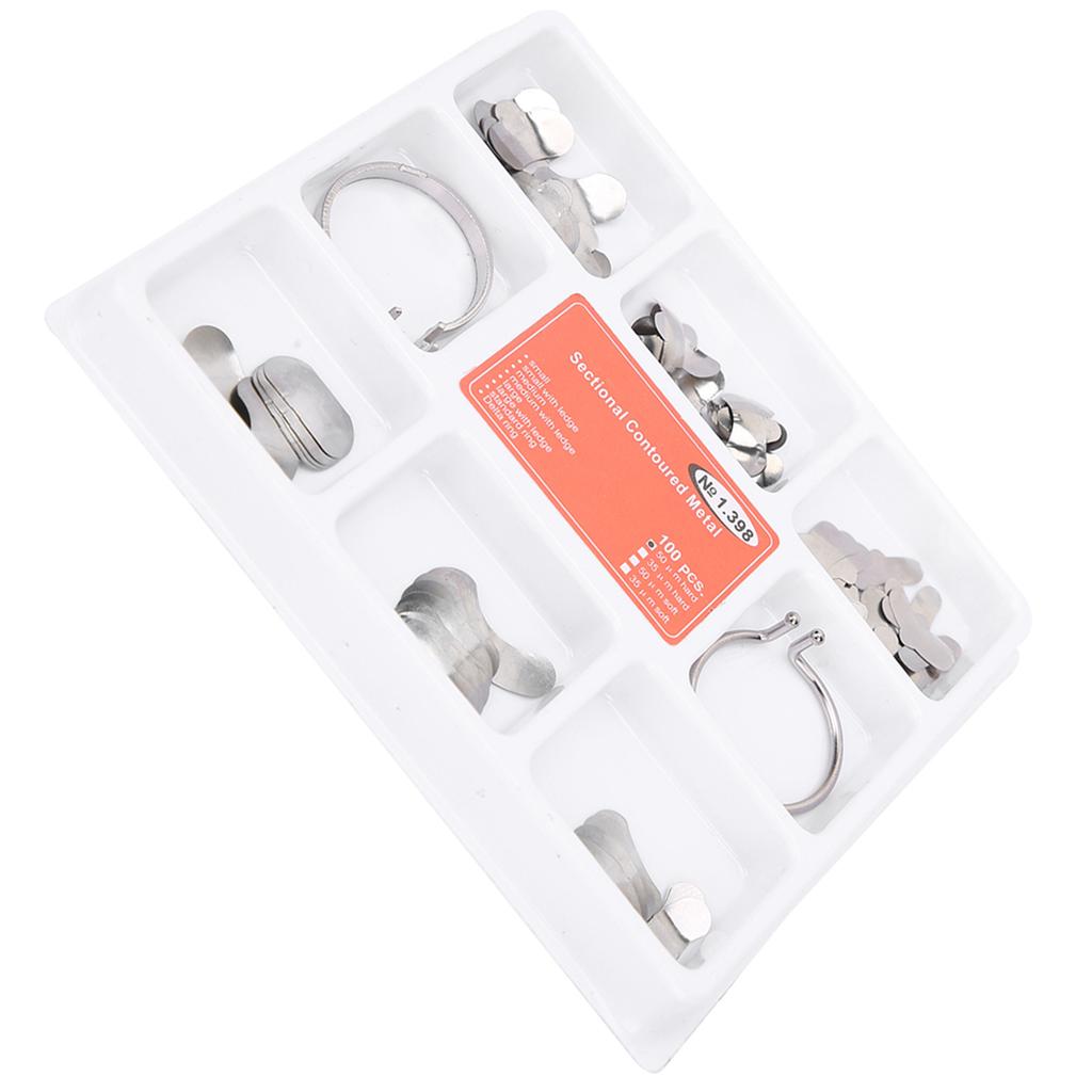 100pcs Steel Dental Sectional Contoured Matrices with 2 Rings Dental Supplies Accessory