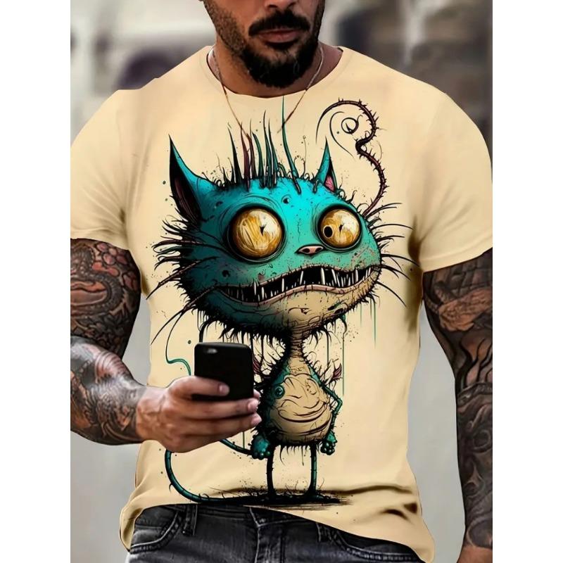 Funny T- Shirts Men  Animal Printed Top Summer Street Trend Hip Hop Design Short Sleeve Casual O Neck Plus Size Men s T-Shirt S