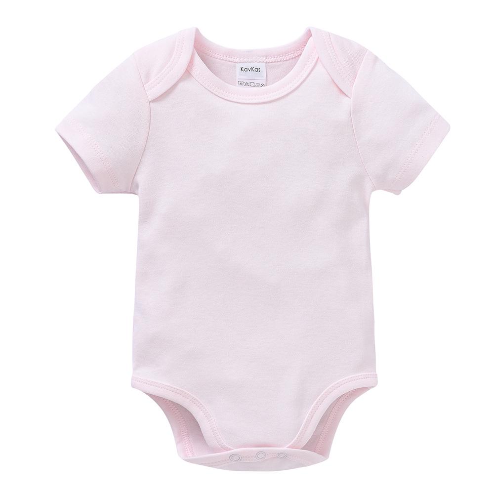 Summer Newborn 100% Cotton Short Sleeve Baby Romper - Plain Color with Snap Crotch, Customizable Print Children's Bodysuit