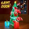 6.89FT Inflatable Toy Christmas Tree Decoration Set Santa Penguin Gift Box Xmas Yard Supplie LED Xmas Home Ornament Festive Gift