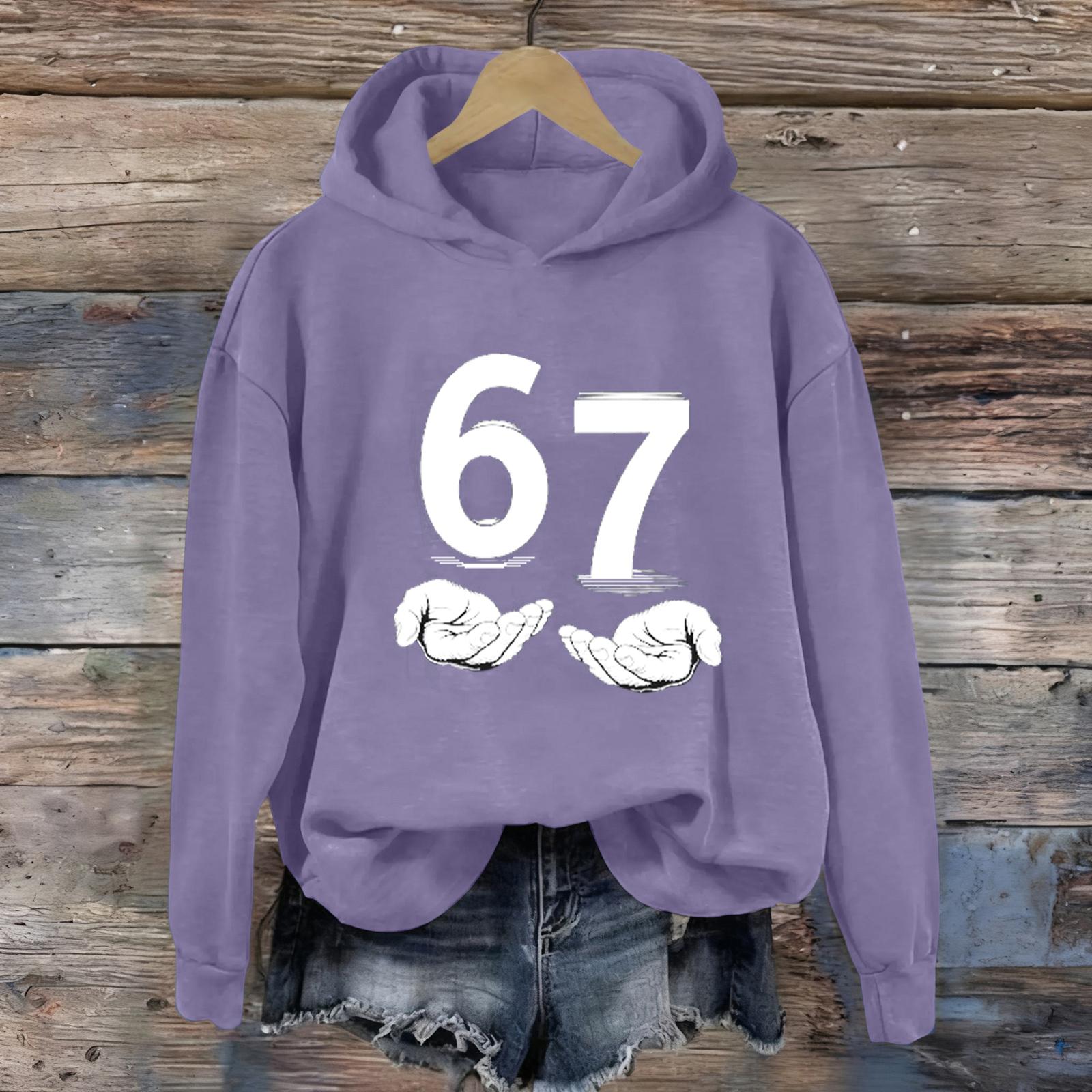 

Ladies Digital Printed Casual Long Sleeved Hooded Sweatshirt Top XL фіолетовий