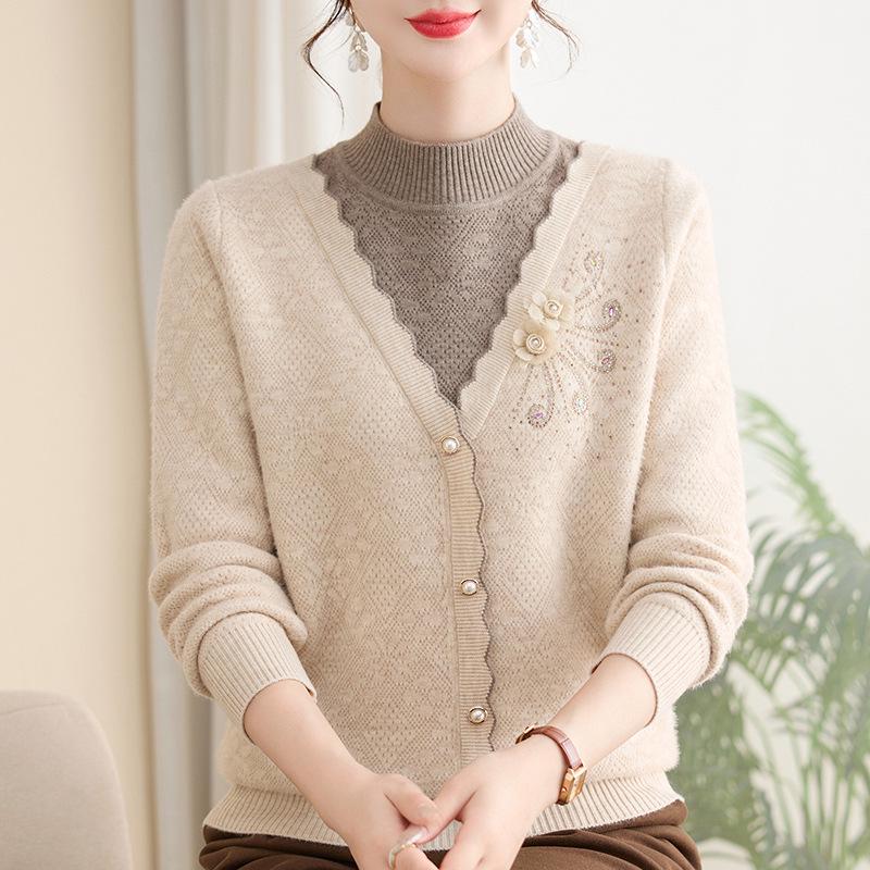 

Women s Winter Knit Sweater with Fleece Lining, Faux Two-Piece, Thickened & Warm 4XL [130-140 lbs]