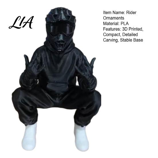 Cool Biker Enthusiast Presents 3D Printed Off-Road Figurine, Squatting Rider Statue, Trendy Desktop Detailed PLA Craft Ornament, Home