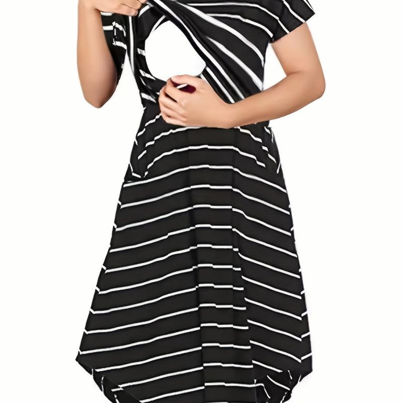 

Z 13426 Striped Maternity Nursing Dress XXL чорний