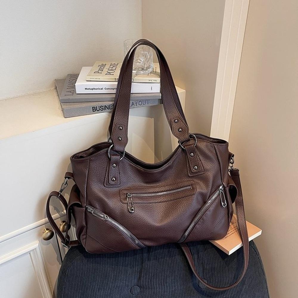 Women's Rivet PU Leather Shoulder Bag Large Hobo Handbag