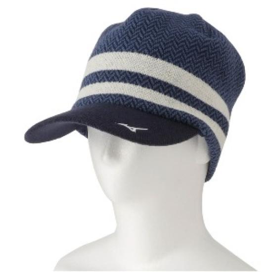 Mizuno Golf Breath Thermo Brim Knit Cap with Detachable Neck Warmer Men Deep Navy Free Size