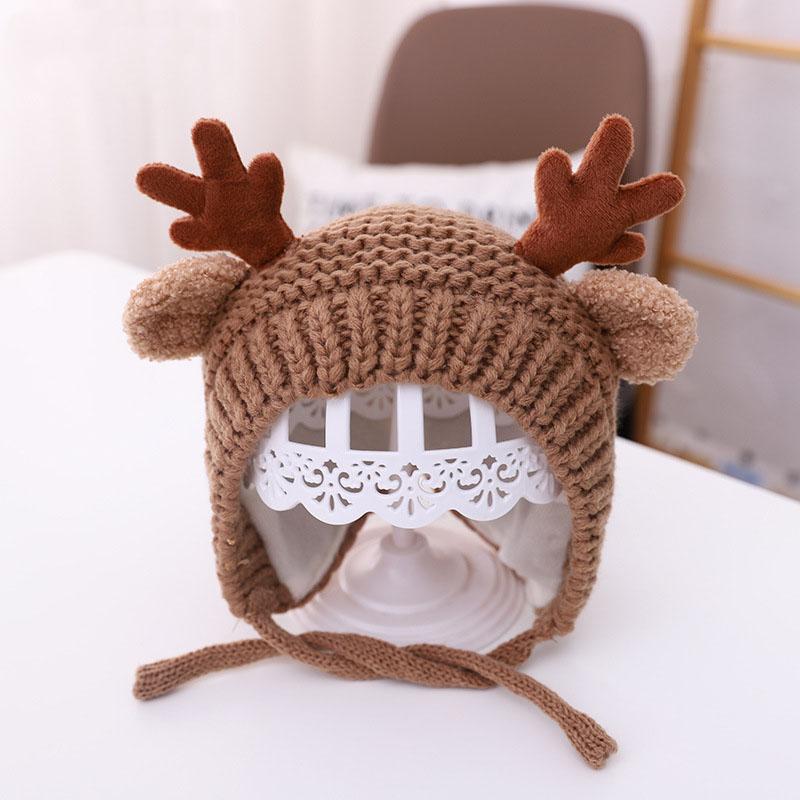 

Cute Deer Elk Antlers Baby Hat Winter Autumn Warm Plush Knitted Ear Warmer Children Hat Bonnet Boys Girls Beanie Christmas Hats кофейный