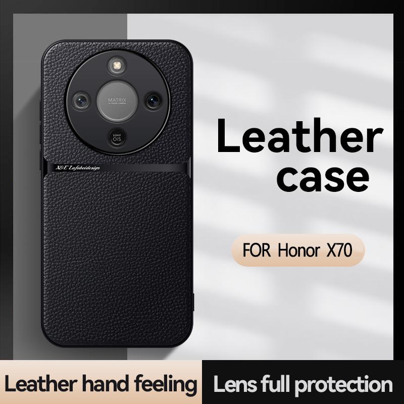High Grade Luxury Magnetic Car Holder Leather Case For Honor X70 Silicone Protective Scratch Resistant Back Cover