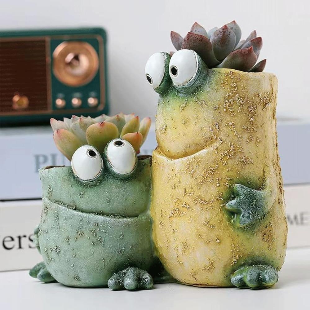 Cartoon Frog Flower Container Cute Frog Succulent Pot Small Frog Planter Ornament for Indoor Plants
