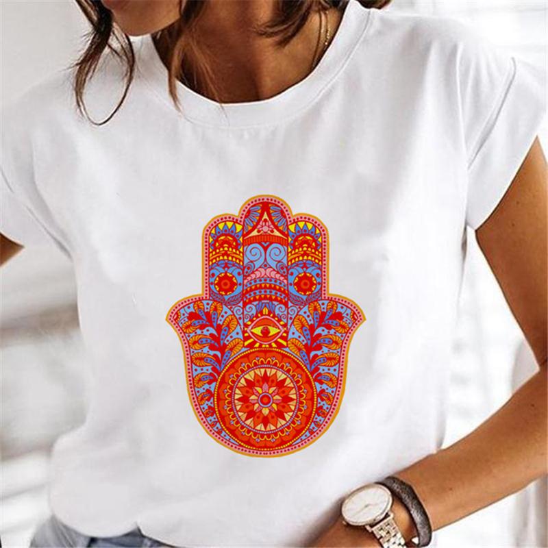 Hand Of Hamsa Fatima Print Fashion T-shirt Top Women's Summer Casual Harajuku Pattern Print Short Sleeve Shirt Y2K top