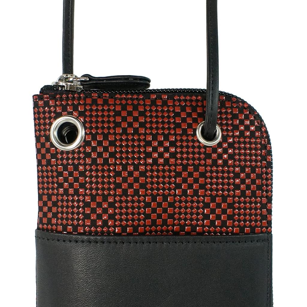 Indenya Inden Sacoche Smartphone Pochette Smartphone Case Deerskin Black X Red Lacquer Small Checkered Pattern Custom Color 5027-21-167