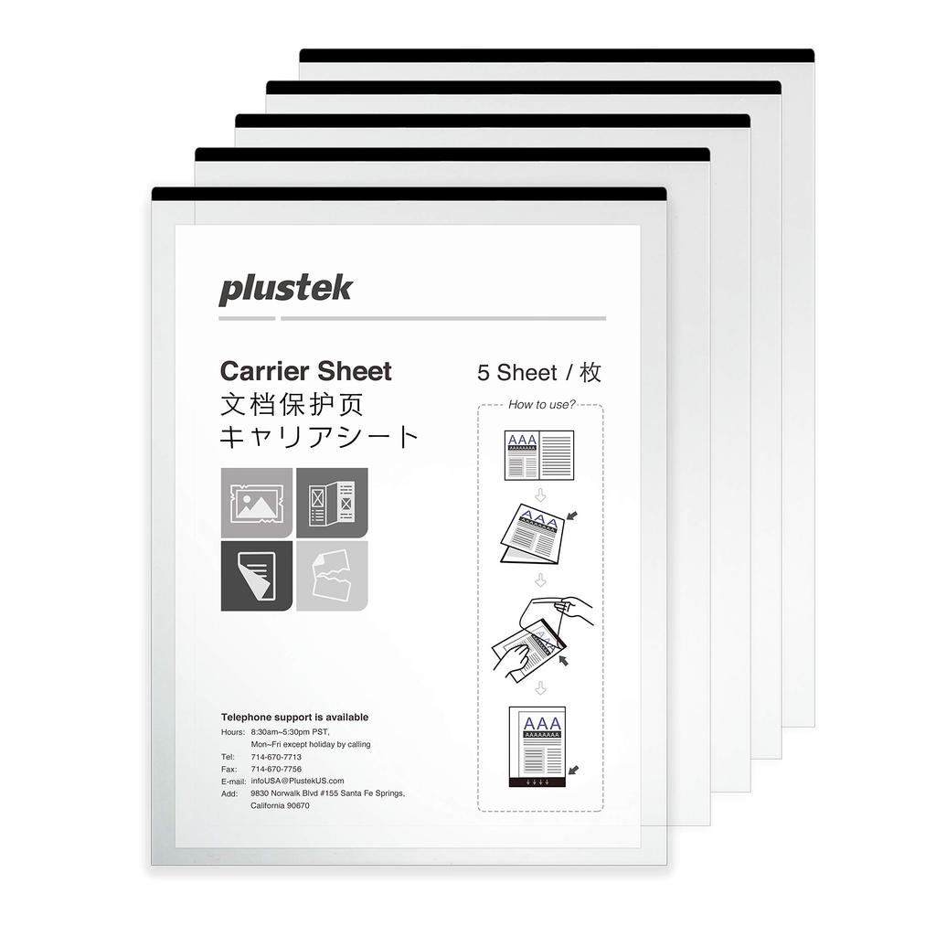 Plustek A4/Letter Size Document Carrier Sheets (5-Pack) - Protects fragile paper and A3 size documents with Epson, Brother, Fujitsu, and Canon documen