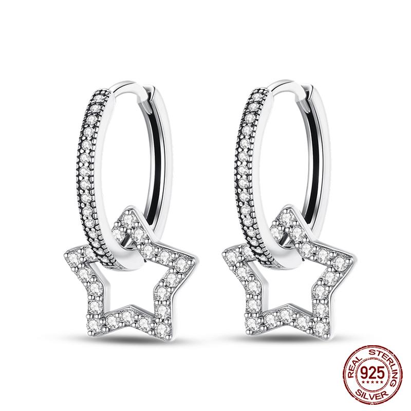 Real 925 Sterling Silver Star Earrings For Women Sparkling Zircon Ear Studs Luxury Fine Engagement Wedding Jewelry Gift For Girl