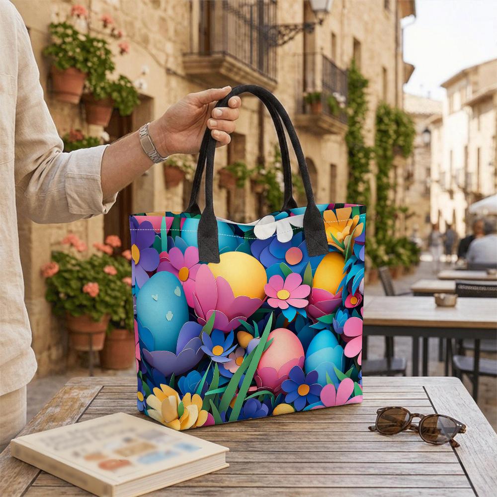 Floral Easter Tote Bag Fashion Portable Large Capacity Daily Use Handbag