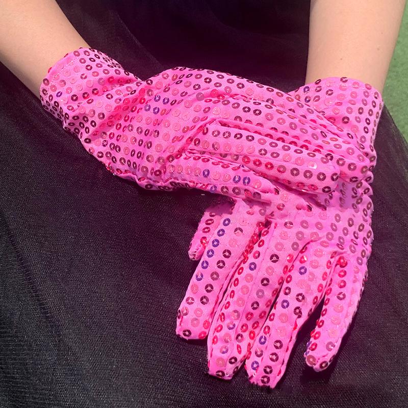 Adult Sparkling Glitter Stage Gloves Night Dance Performance Sequins Short Gloves Costume Cosplay Accessories