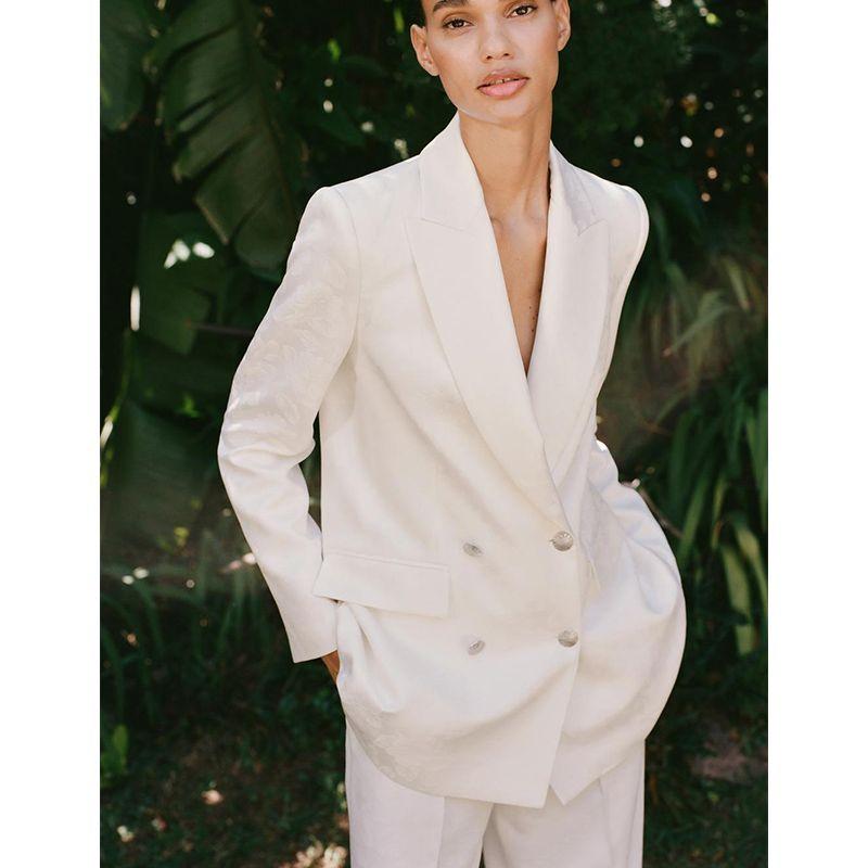 Double Breasted Long Sleeves Casual Suit Jacket 2863635 Loose High Waist Jacquard Casual Pants 2860635