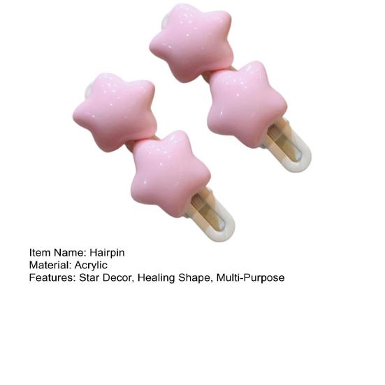 2Pcs Girl Hairpins Candy Color Star Decor Hair Clips Non-Harmful Design Smooth Edges Moderate Clamping Force Hairpin Hair Accessories