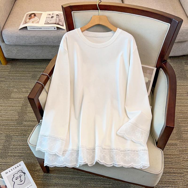 Plus Size Women's Knit Shirt, Round Neck, Loose Fit, Bust 150/160, Mid-Length