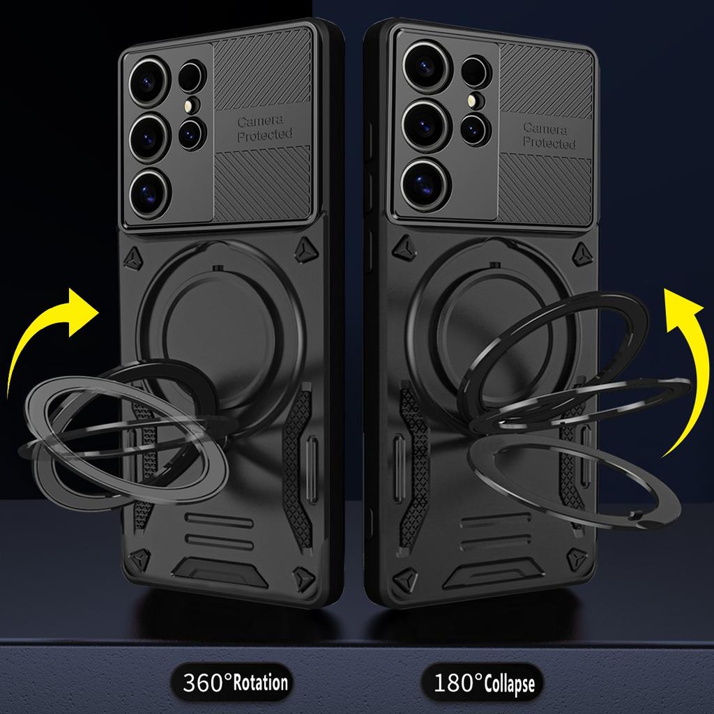 For Samsung Galaxy S25 Ultra Magnetic Case Shockproof TPU + PC Phone Back Cover with Kickstand