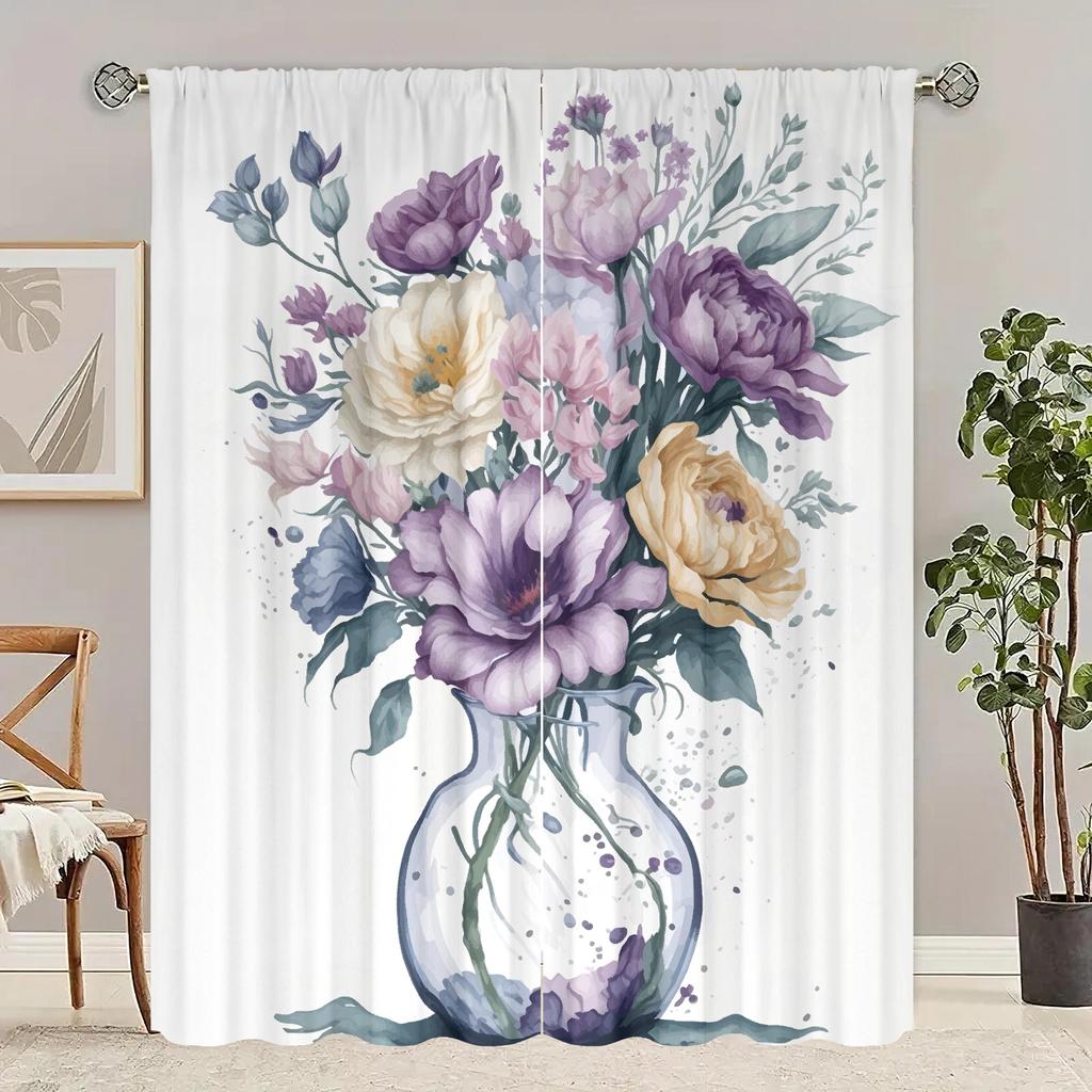 2 Pieces - Customizable Pattern Size - Printed Curtain - Polyester Material - Bedroom, Living Room, Study