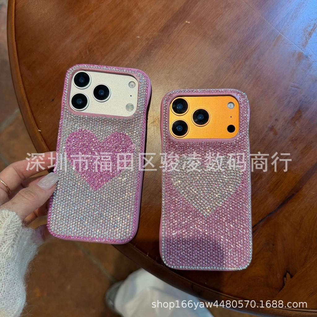 Full screen water brick contrasting color love applies to Apple 17promax mobile phone case iPhone16 light luxury 15 female Internet celebrity 14