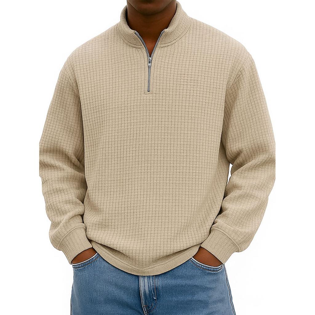 Men's Knit Quarter-Zip Stand Collar Pullover