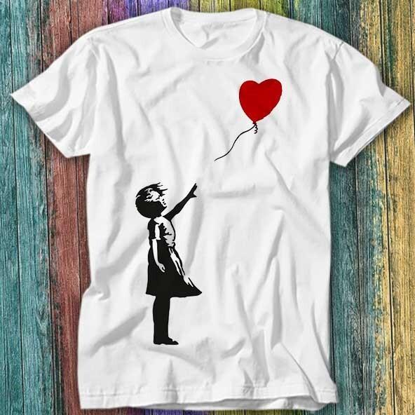 Banksy Little Cute Girl Hearth Love Balloon T Shirt Top Tee 192 Unisex T-Shirt L