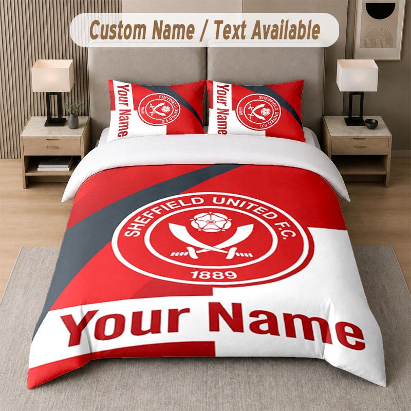 Custom Bedding Set Sheffield United FC Pattern, Print Name Text 1 Duvet Cover Plus 2 Pillowcases Home Textile